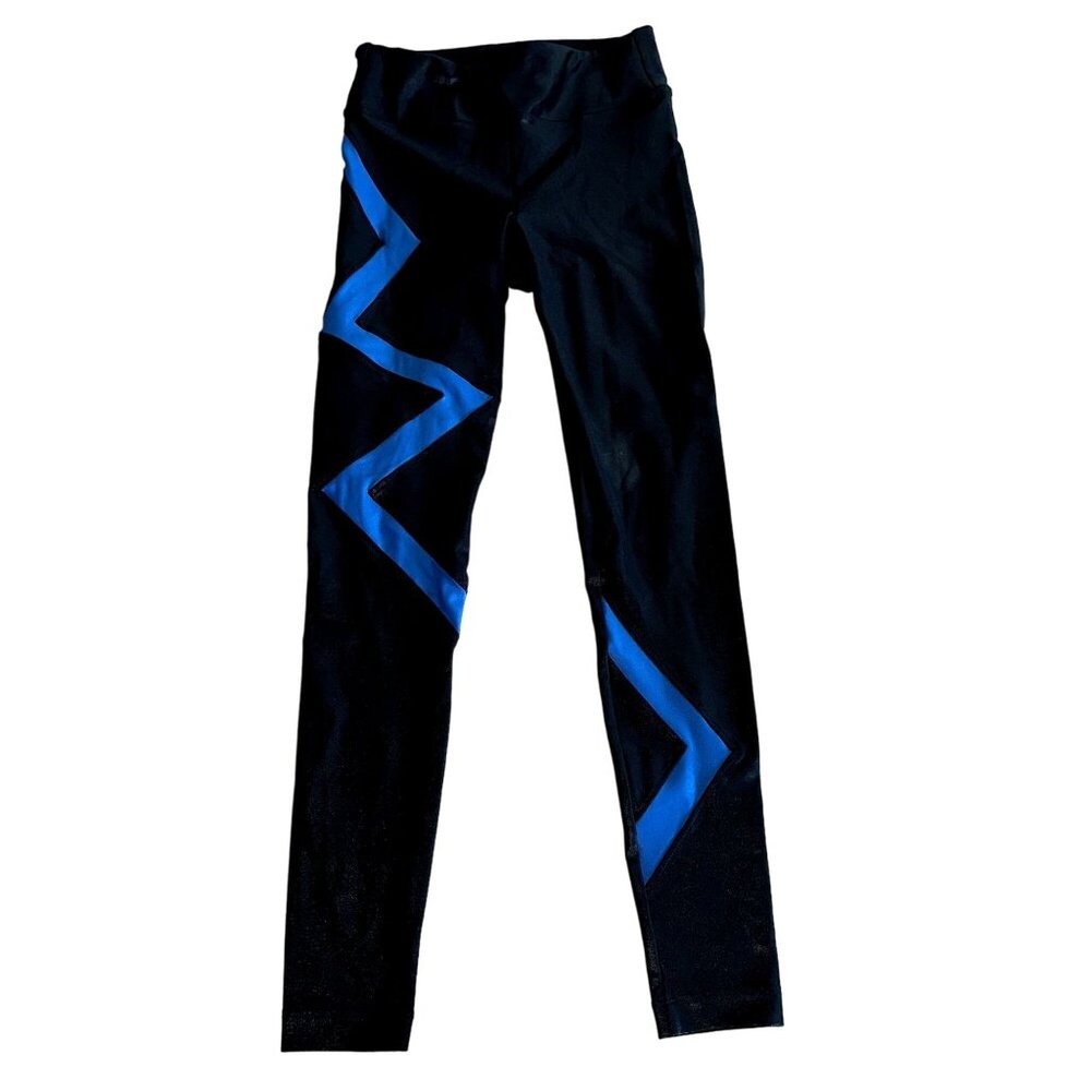 KORAL Black Blue Chevron Stripe Pull On Stretch Leggings Women's Size X-Small XS